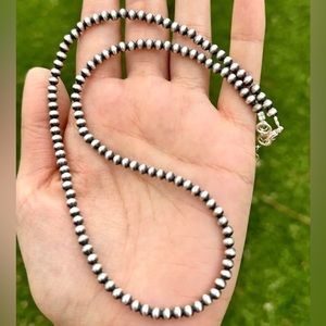 4mm 26 Inch 925 Sterling Silver Oxidized Pearls Bead Necklace Southwestern